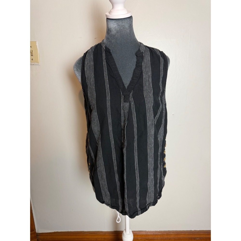 Striped Linen Blend High Low Tunic tank Top capsule lagenlook euro summer boho M